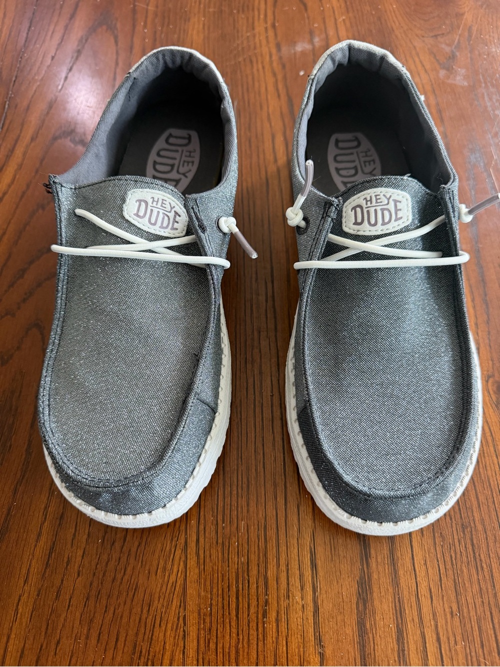 Hey Dude Men's Slip-On Loafers in Charcoal Gray with White Laces